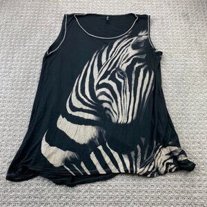 Edista Zebra Print Tank Top Rhinestones Women Sleeveless Shirt Size 1X Black